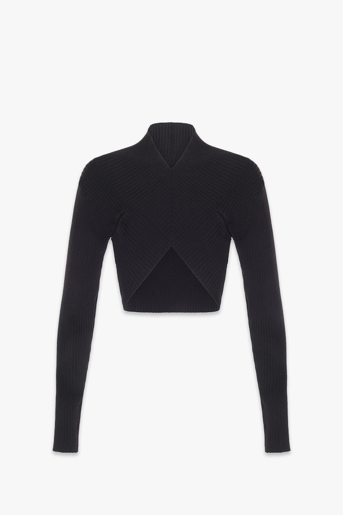 LONG SLEEVE CROPPED KNIT TOP | BLACK