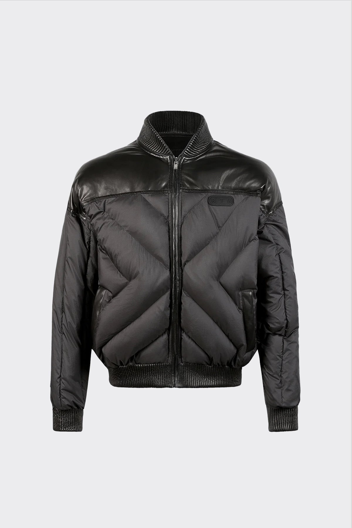 LEATHER CONTRAST PUFFER JACKET | BLACK
