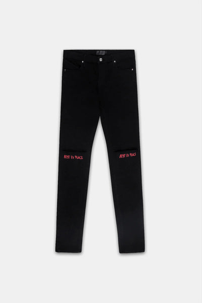 BRYANT RIPPED SKINNY JEAN | BLACK RED REST IN PEACE