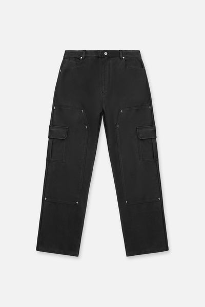 RYAN FAUX LEATHER WIDE LEG CARPENTER PANT | BLACK