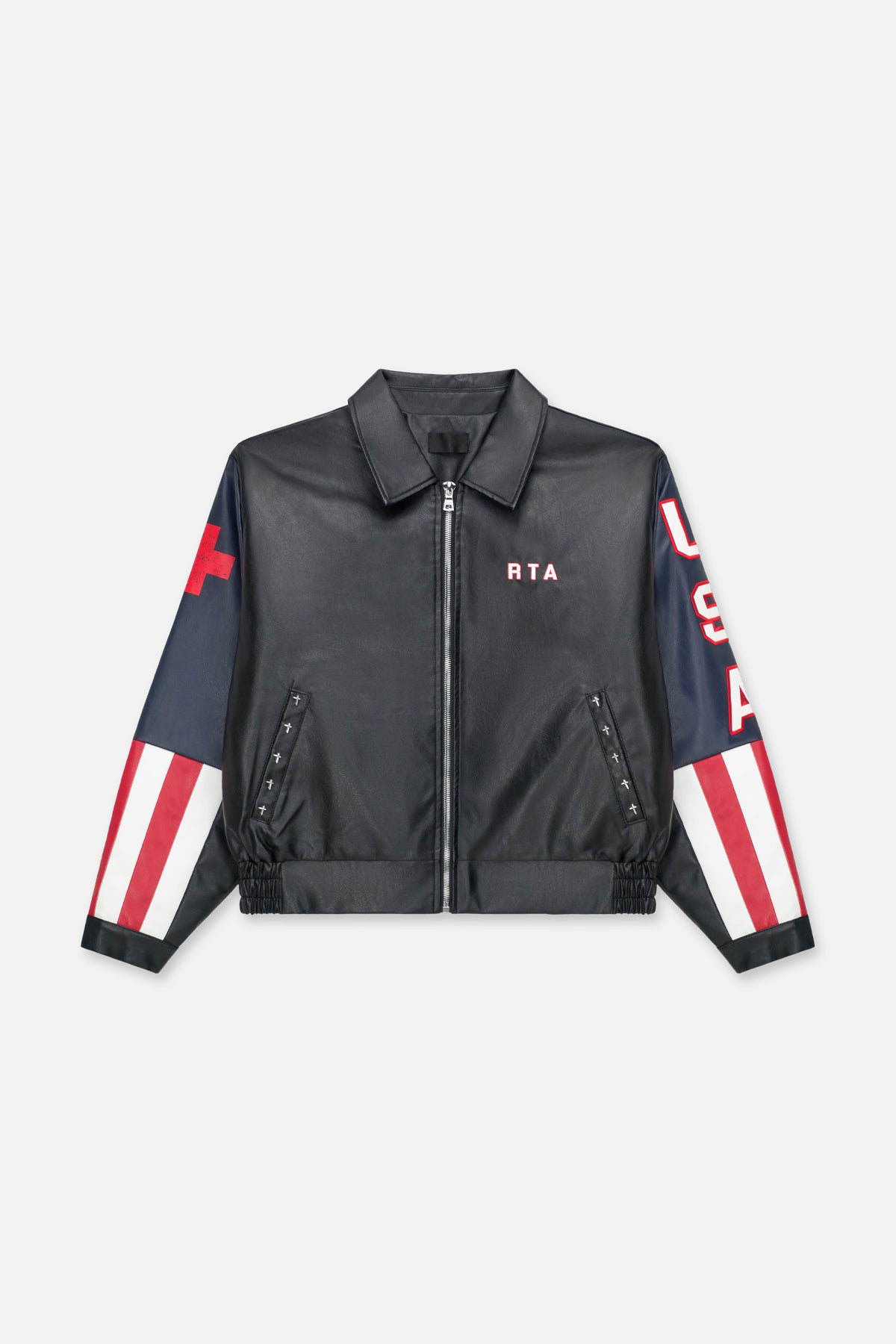 Men's Black Faux Leather Bomber Jacket | RTA