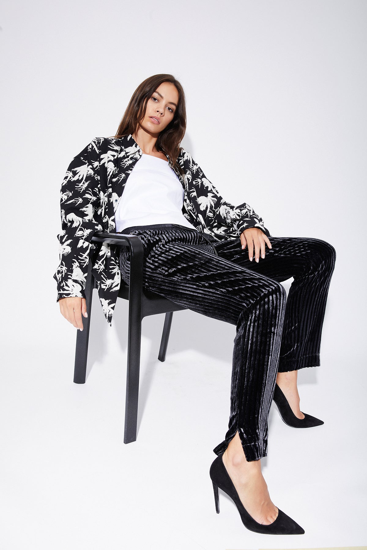 VELVET PRINTED TROUSERS - Black