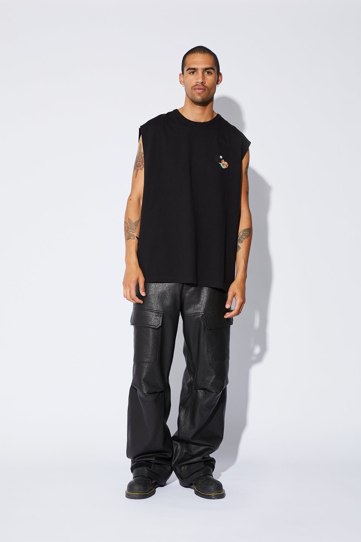 WIDE LEG LEATHER CARGO PANTS | BLACK