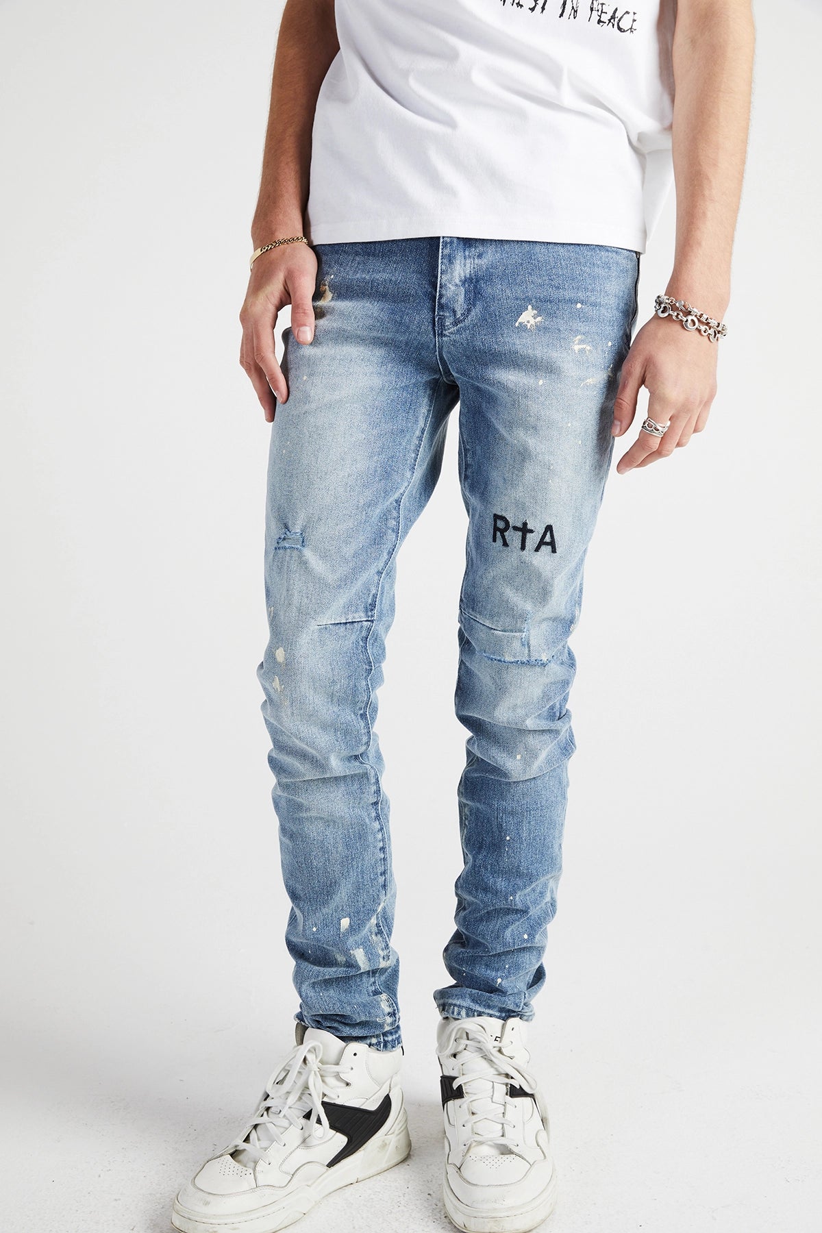 CLAYTON SKINNY JEAN DISTRESSED WHITE PAINT – RTA