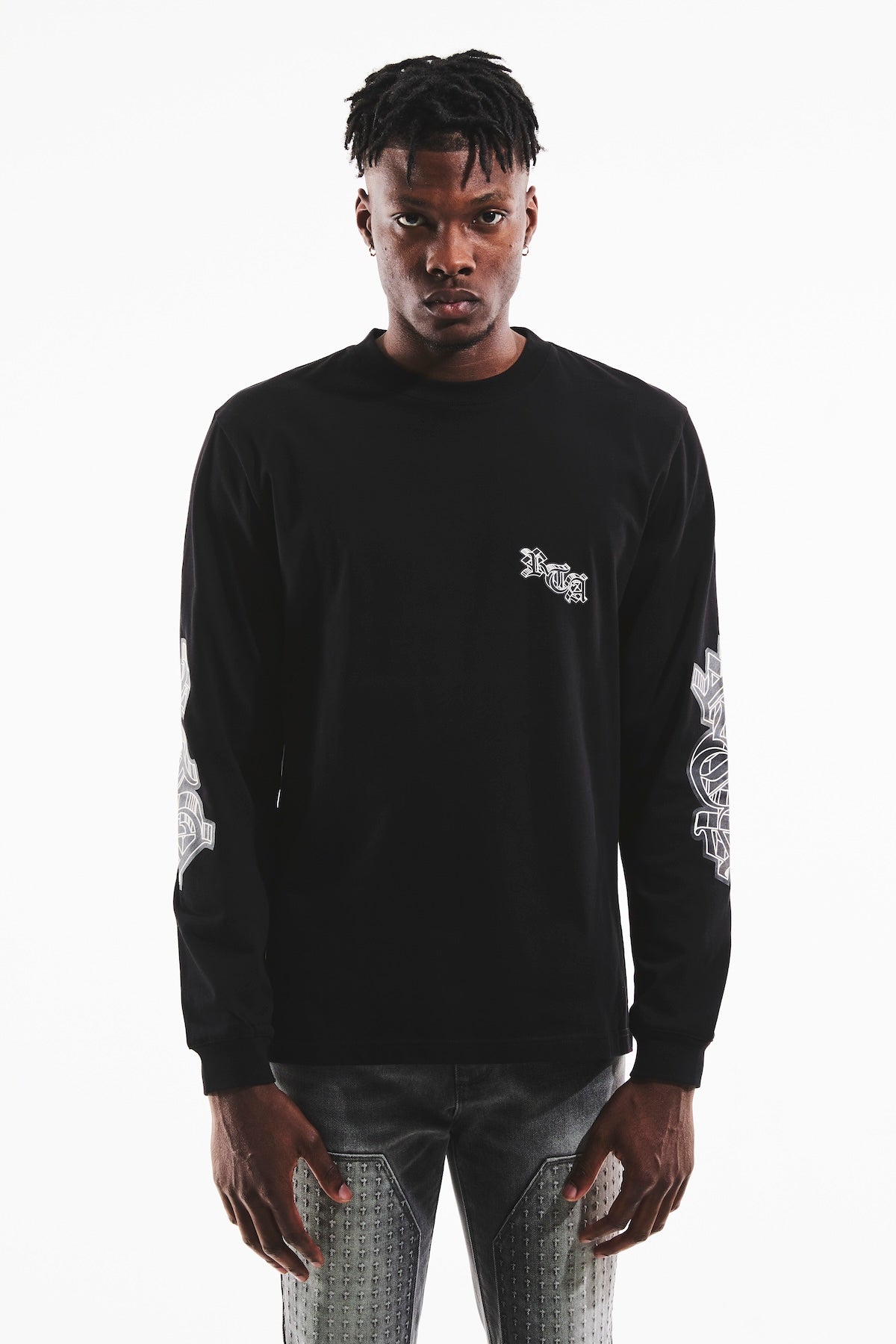 Men's Black Long Sleeve Cotton Graphic Tee | RTA