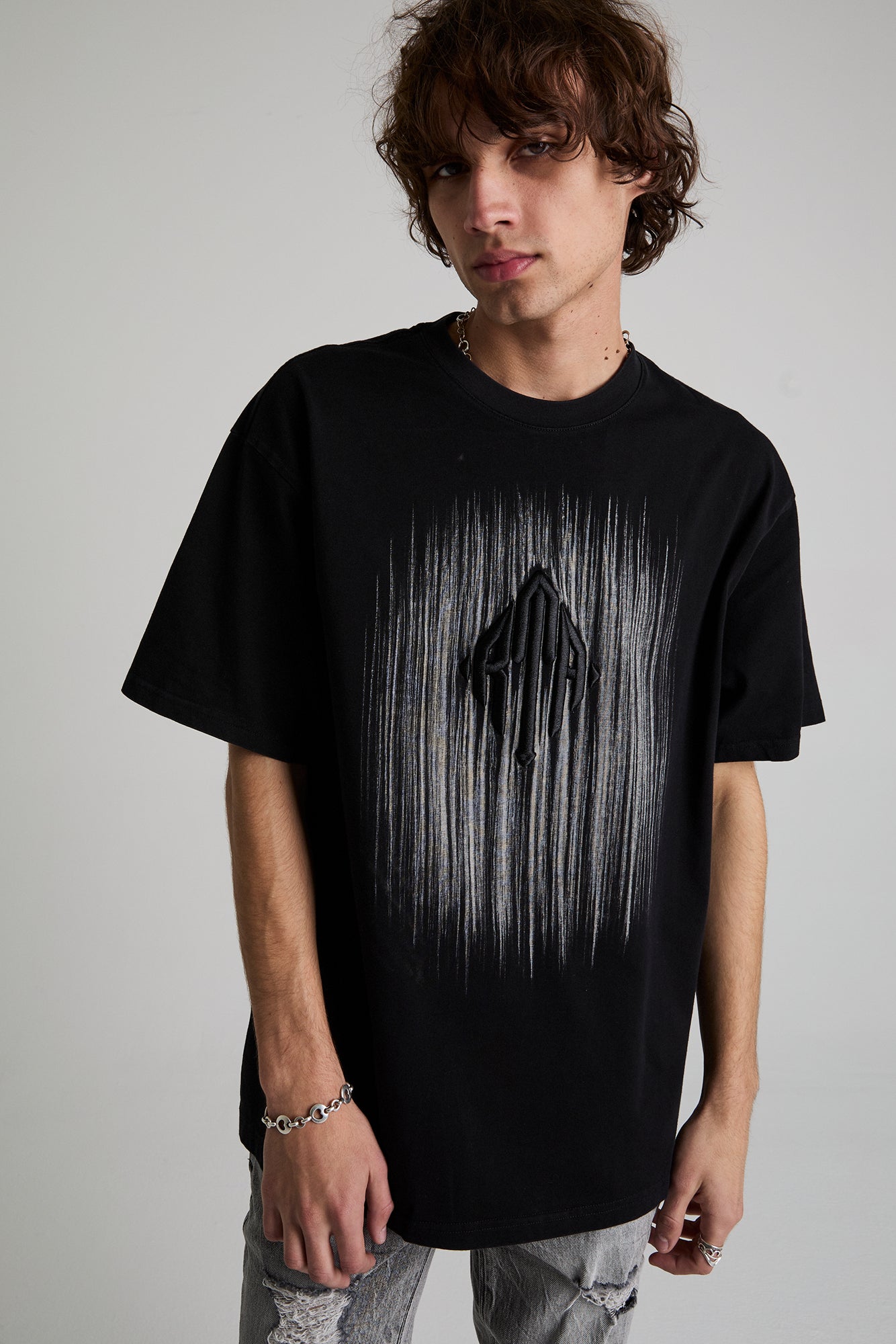 COLIN OVERSIZED SHORT SLEEVE TEE | BLACK ETCHED MONOGRAM