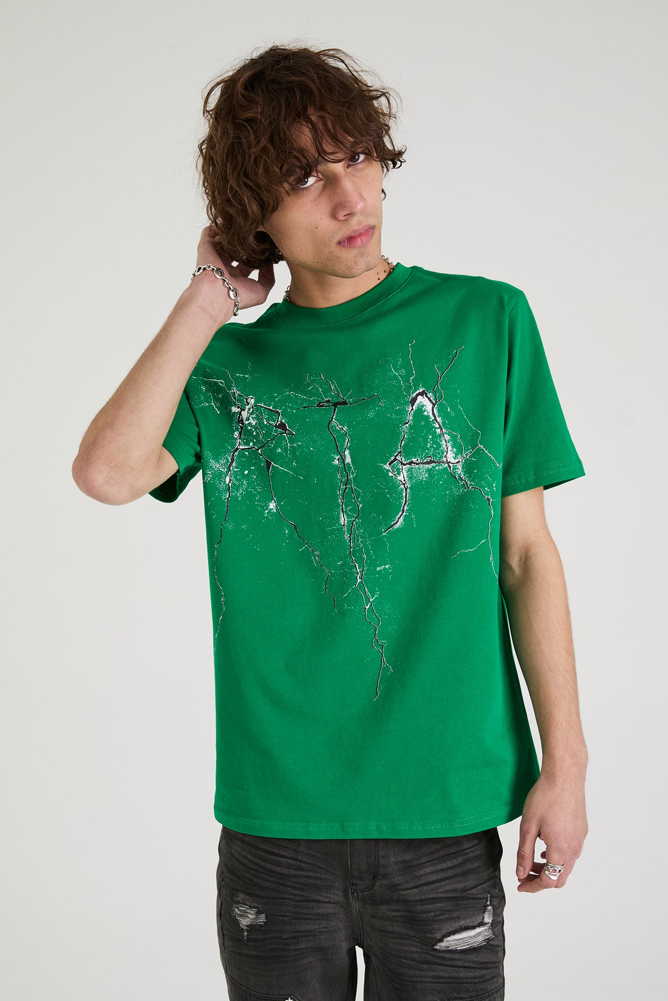 LIAM SHORT SLEEVE TEE | GREEN CRACKED LOGO