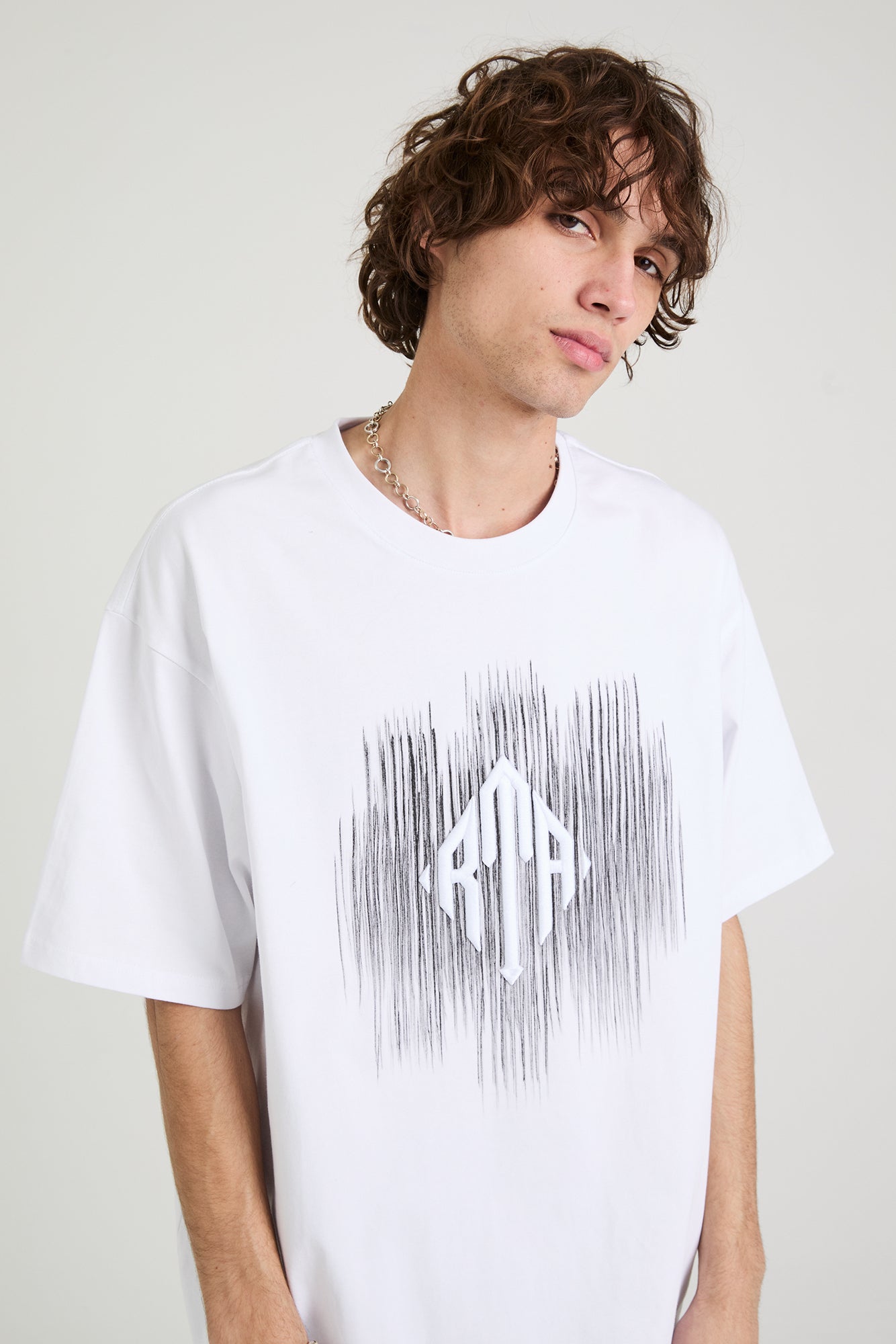 COLIN OVERSIZED SHORT SLEEVE TEE | WHITE ETCHED MONOGRAM