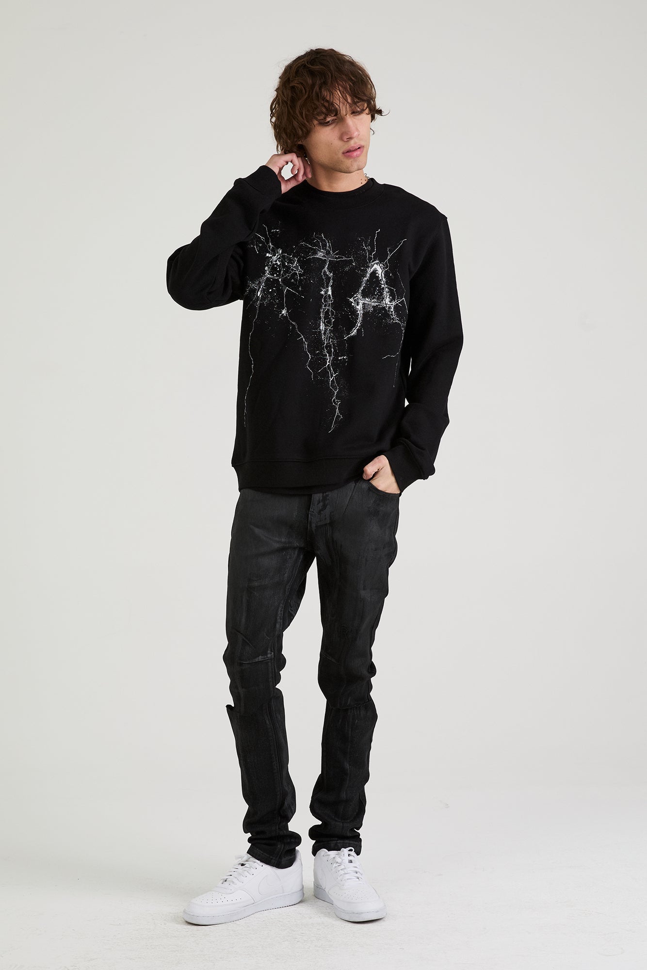 CHARLES SWEATSHIRT | BLACK CRACKED LOGO