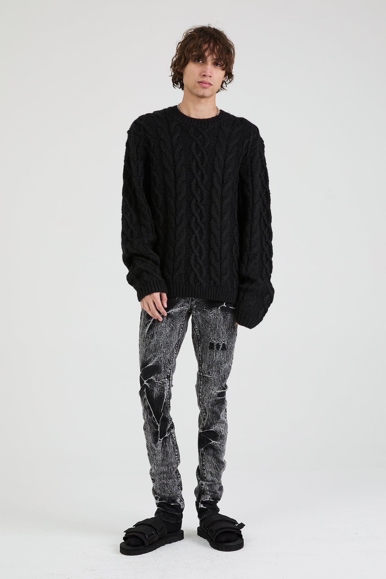 Men's Black Cable Knit Sweater | RTA