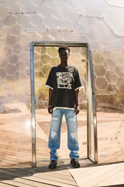 Black Cotton Elian Double Layered Tee - Lifestyle On Model | RTA