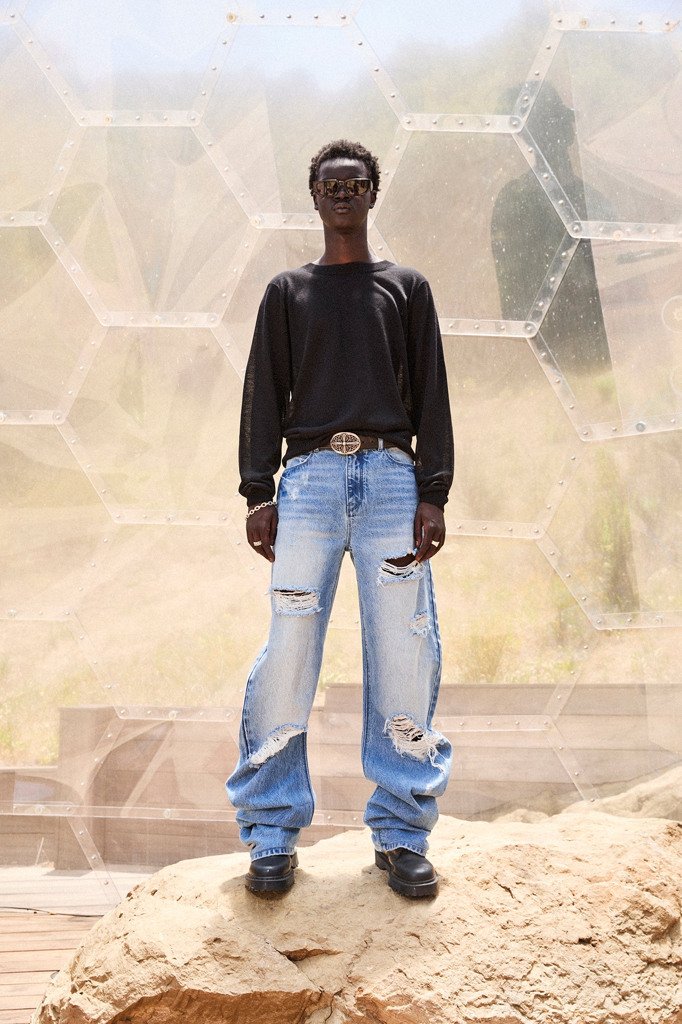 Glacier Blue Xander Barrel Leg Jeans - On Model Full Body | RTA
