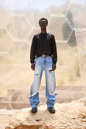 Glacier Blue Xander Barrel Leg Jeans - On Model Full Body | RTA
