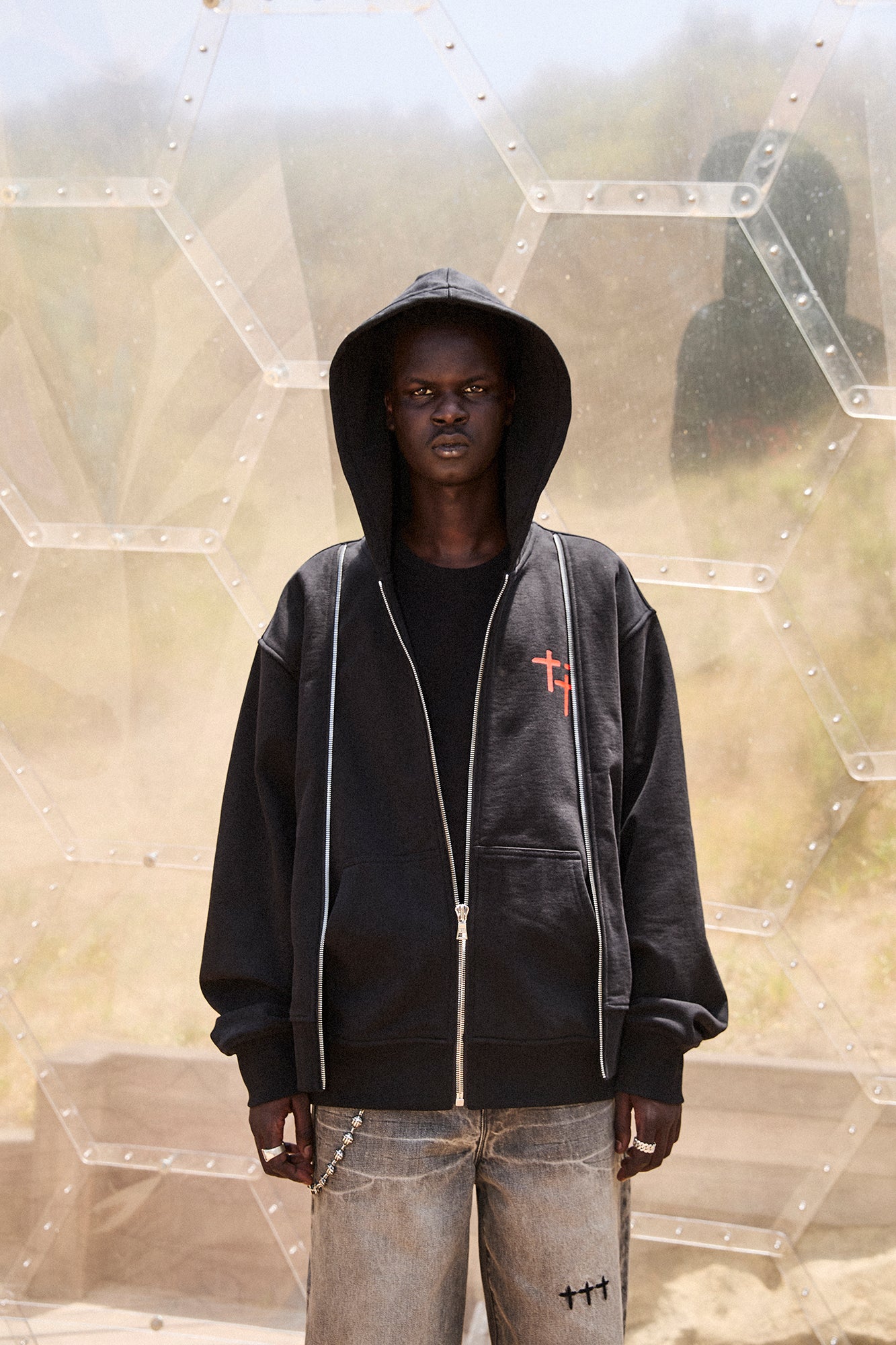 REN LAYERED ZIP UP HOODIE | BLACK PLANETARY RTA