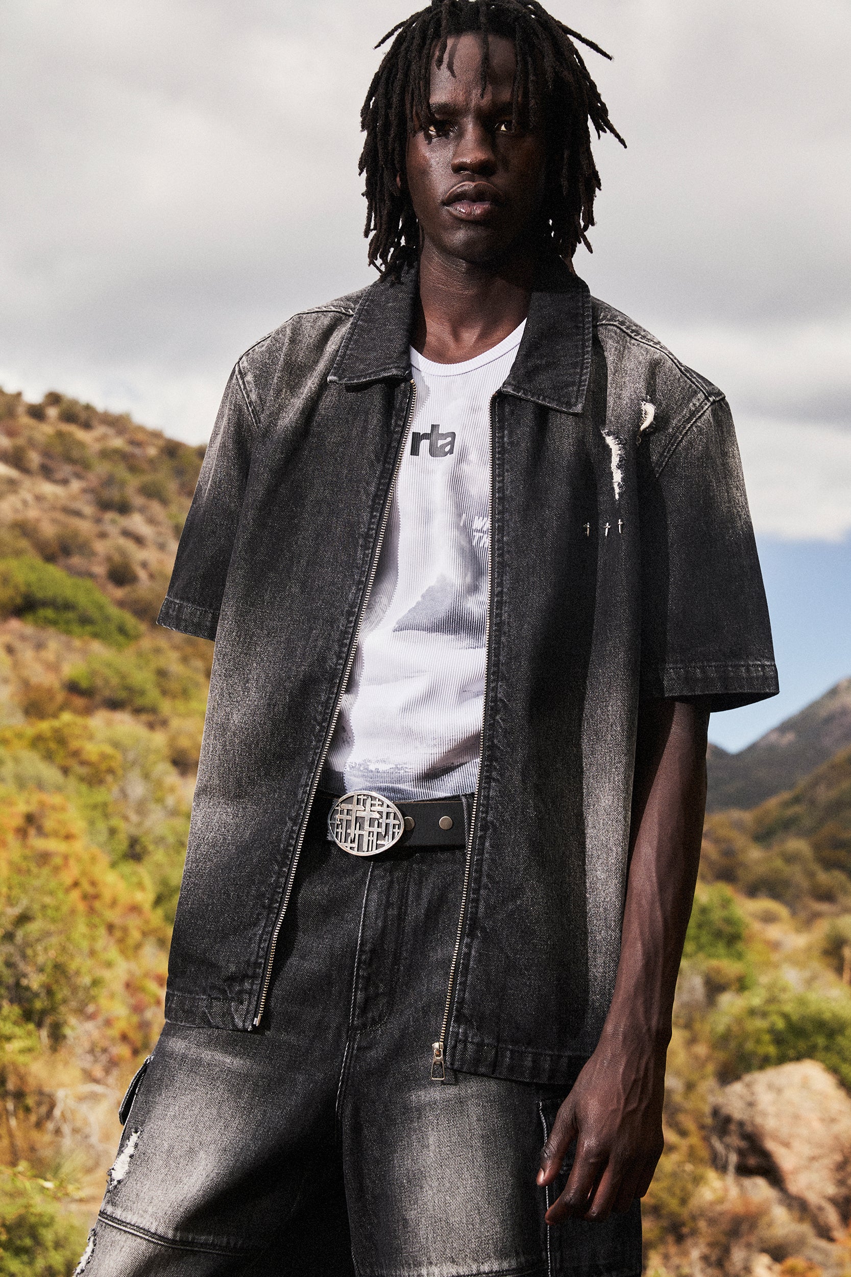 Men's Black Zip Up Denim Shirt | RTA
