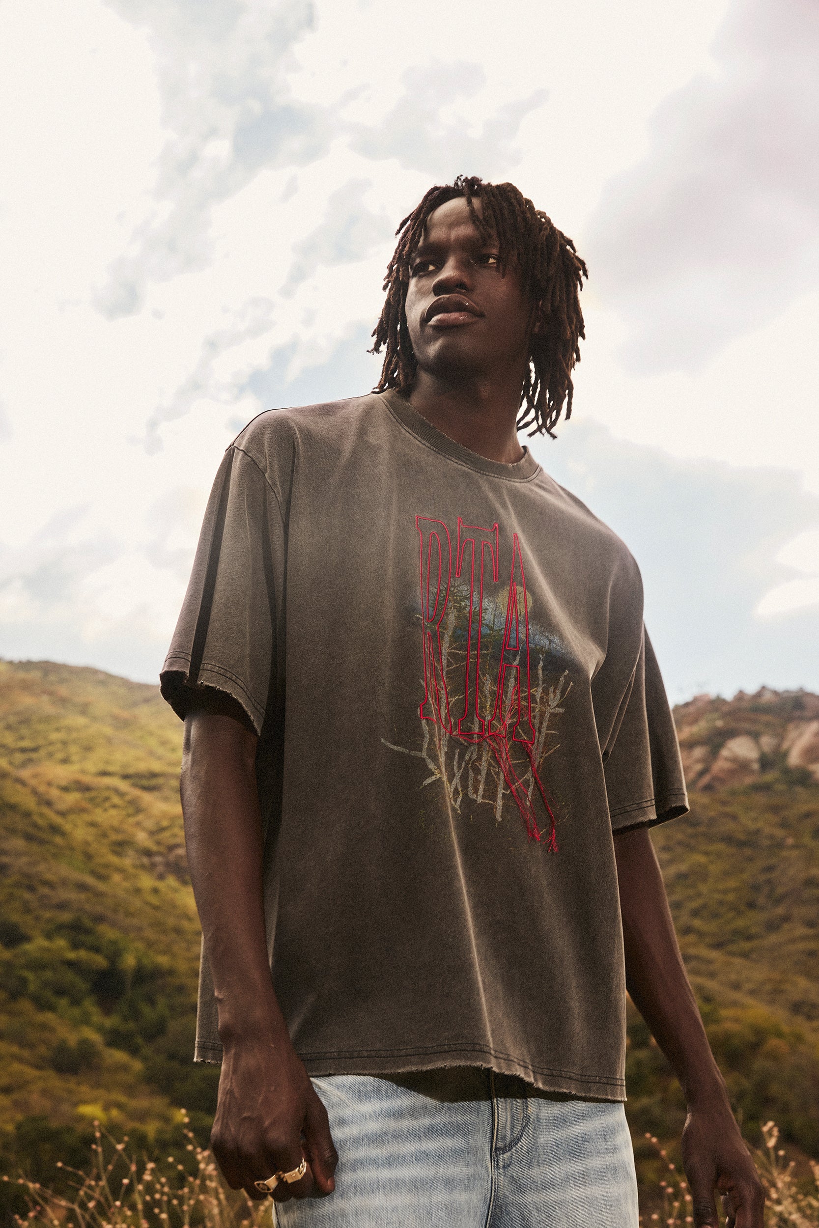 Black Forest Cotton Oversized Tee with Red Forest Graphics - Outdoor Lifestyle | RTA