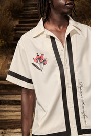 White Nathan Poppy Print Short Sleeve Shirt - On Model Detail | RTA