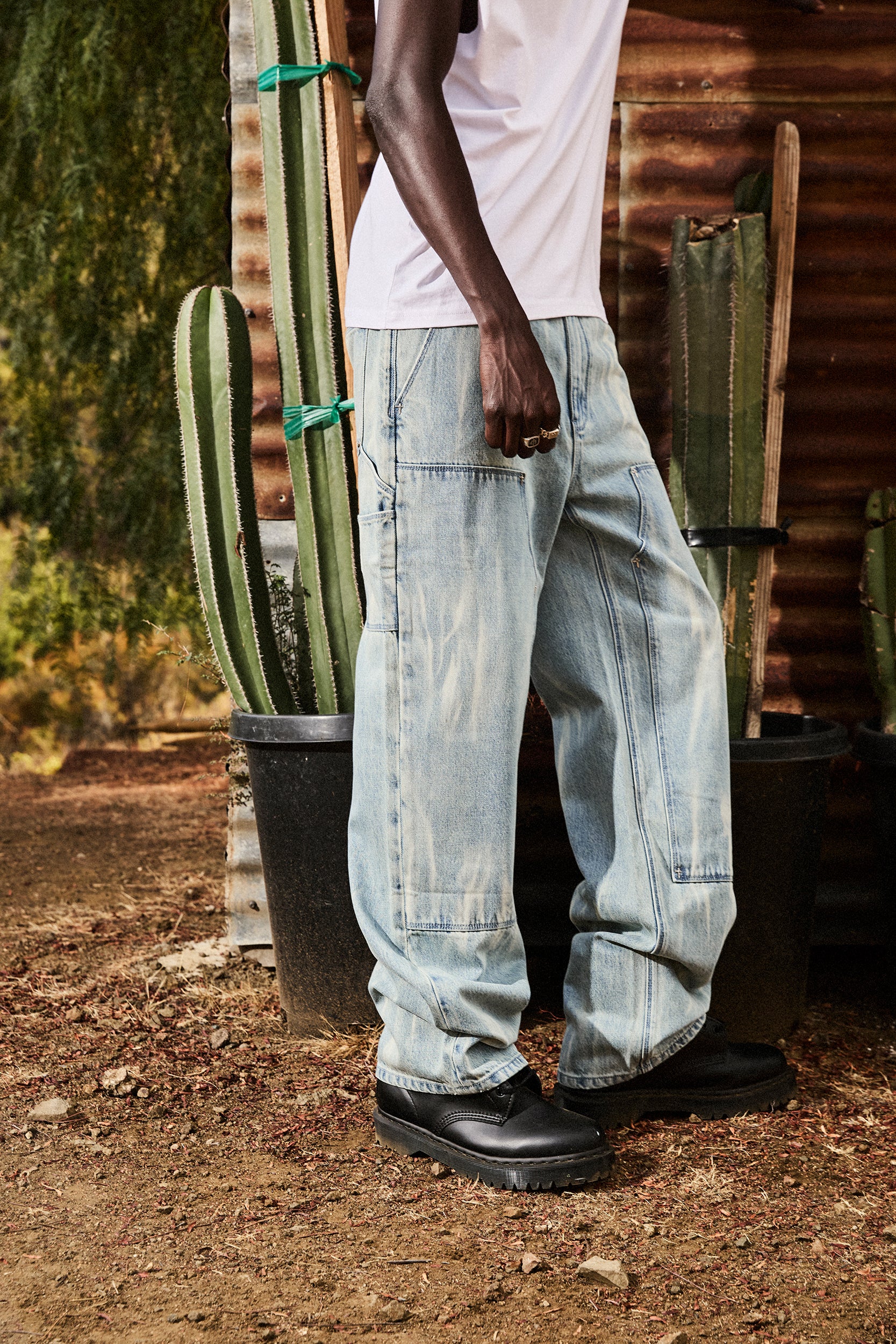 Light Blue Cotton Carpenter Jeans - On Model Desert Lifestyle | RTA