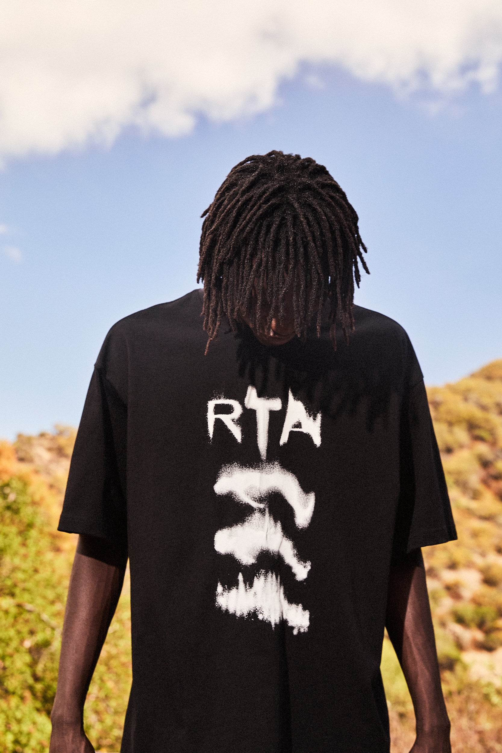 Black Cotton Colin Oversized Tee with White Spray Paint Graphics - Outdoor Lifestyle | RTA