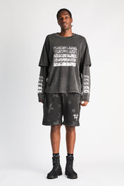 Black Star Print Clyde Shorts - Full Outfit Front View | RTA