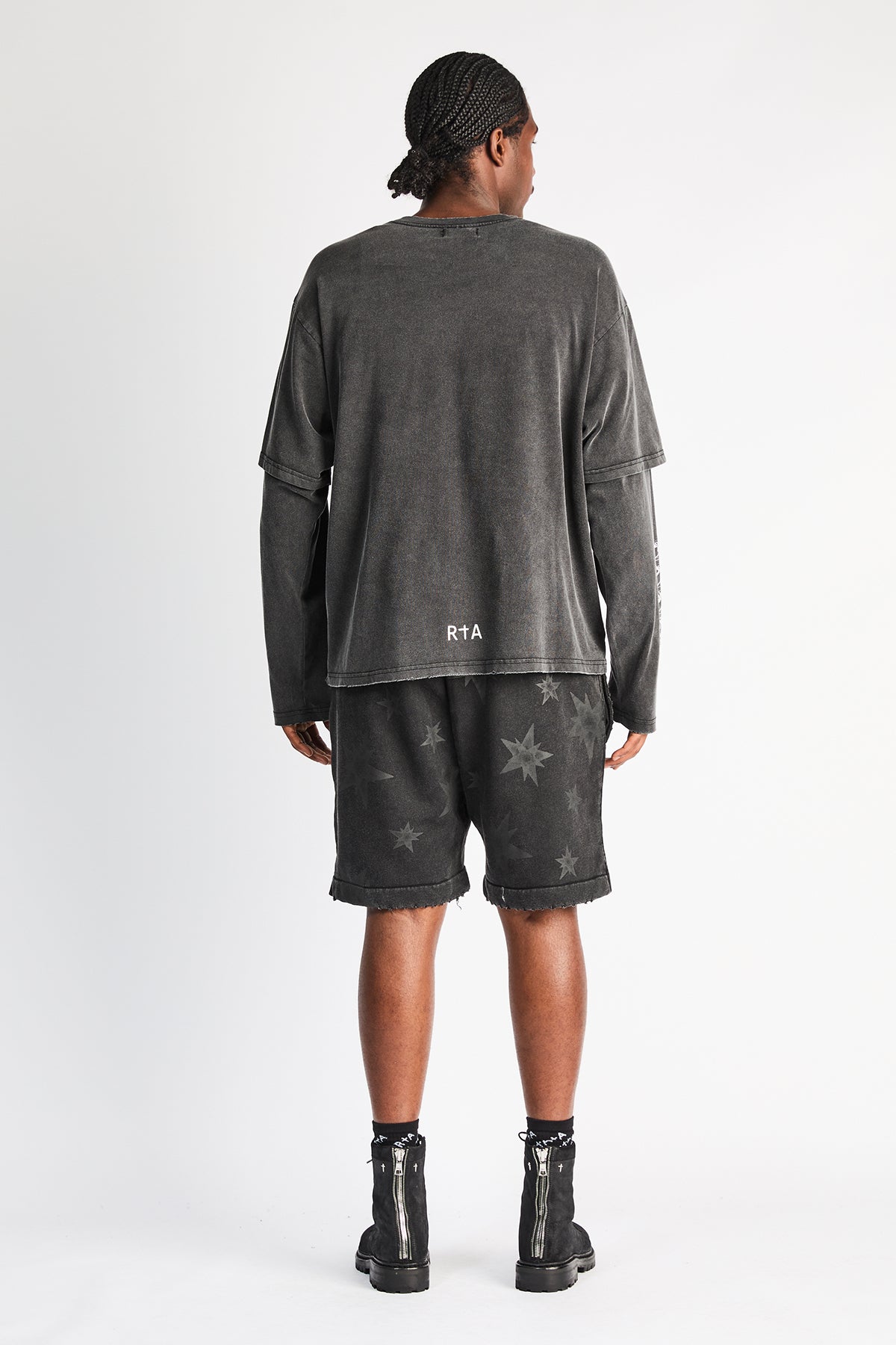 Black Star Print Streetwear Shorts - On Model Back View | RTA