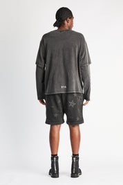 Black Star Print Streetwear Shorts - On Model Back View | RTA