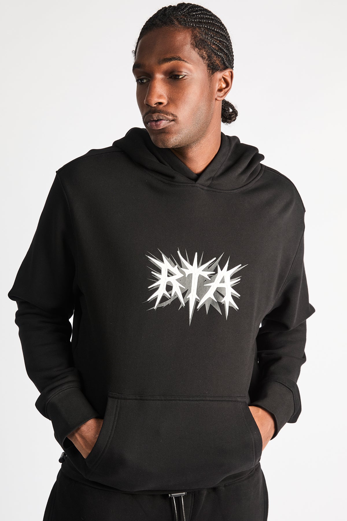 Black Jordan Oversized Hoodie with Spike RTA Logo - On Model Styled Look | RTA
