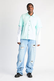 Glacier Blue Barrel Leg Streetwear Jeans - On Model Front | RTA