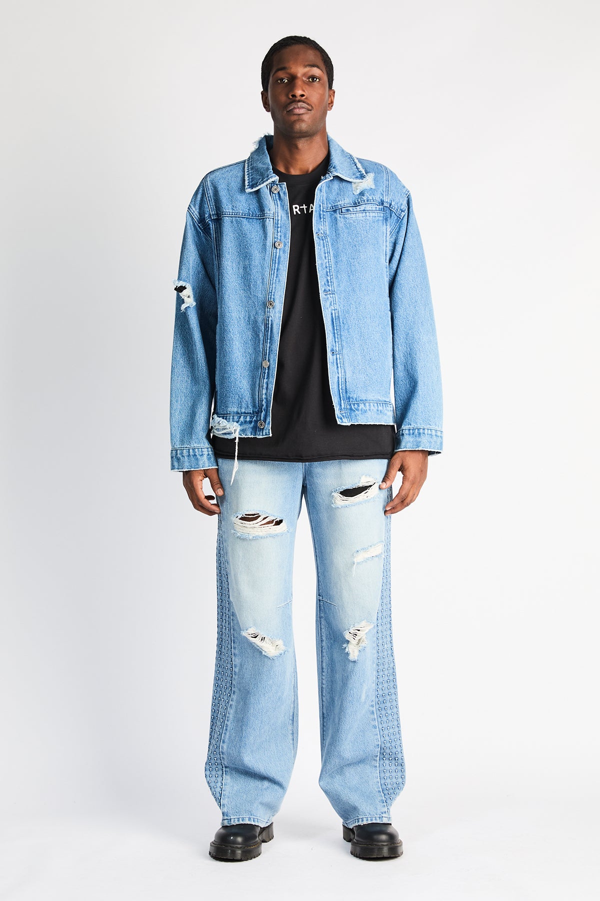 Glacier Blue Zed Straight Leg Jeans Styled Look - Male Model Front View | RTA