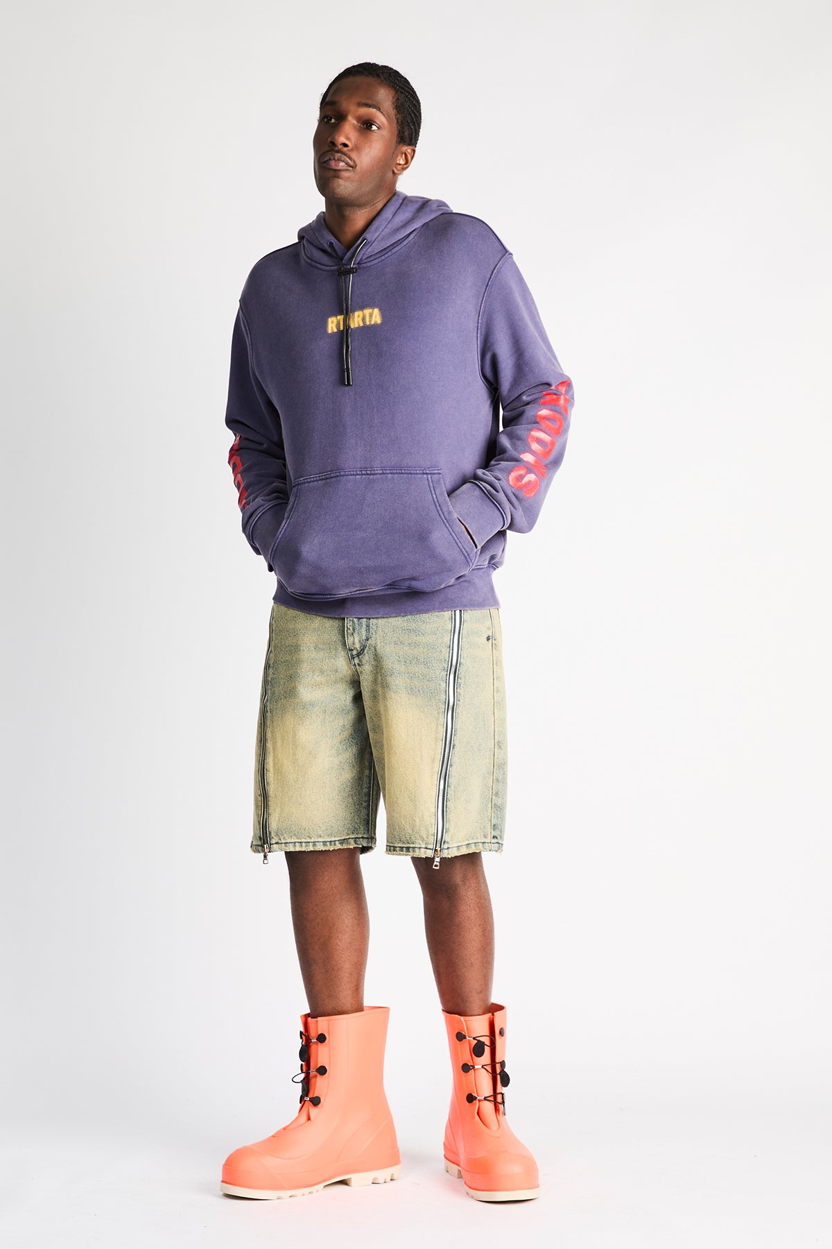 Dawn Wave Denim Shorts On Model - Full Body Front | RTA