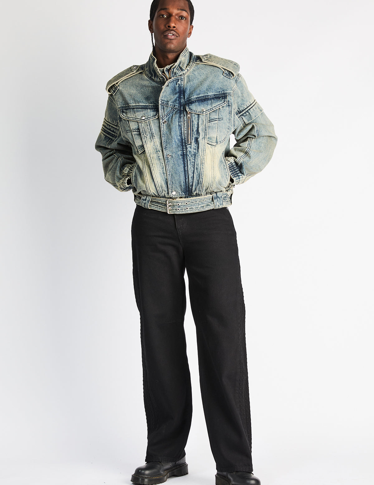 Black Denim Zed Straight Leg Jean - On Model Front View Styled Look | RTA