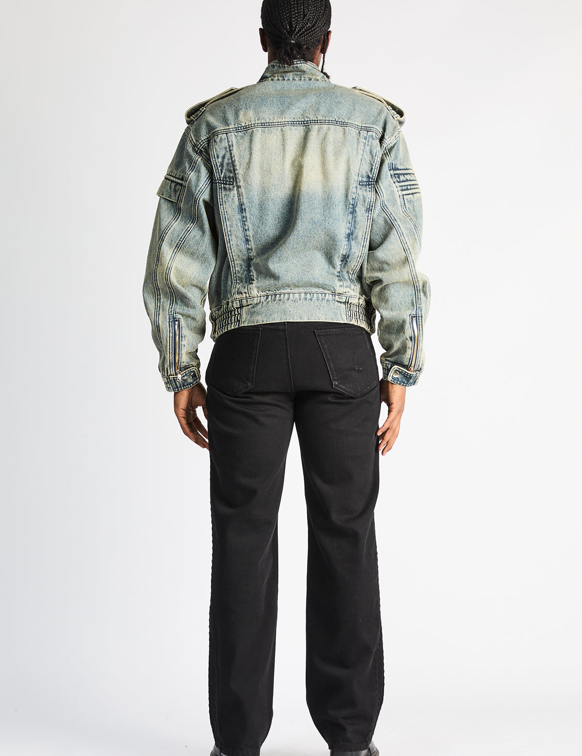 Black Denim Zed Straight Leg Jean - On Model Back View Styled Look | RTA