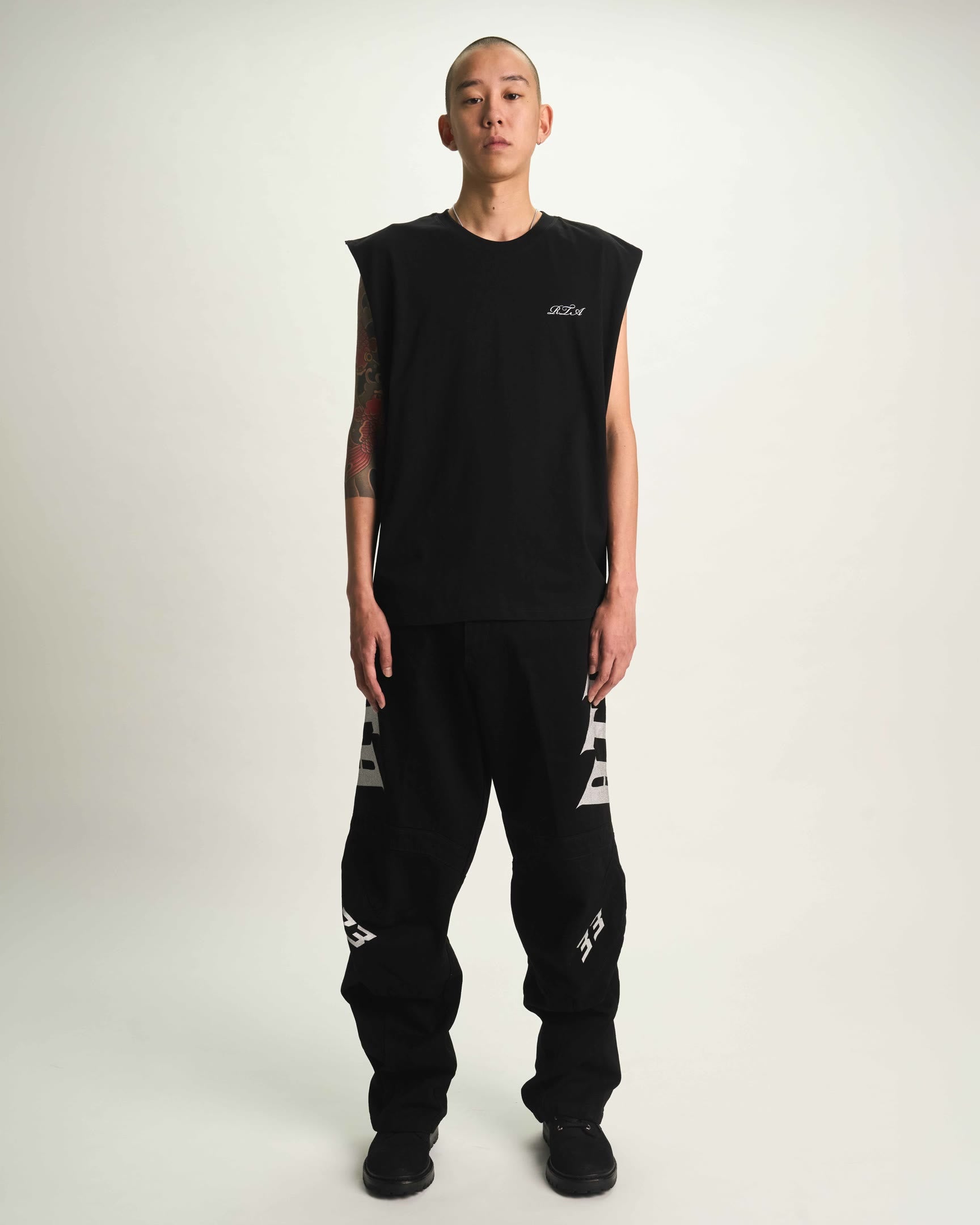 Black Moto Jean Alwin - On Model Front View, Graphic Streetwear Pants | RTA