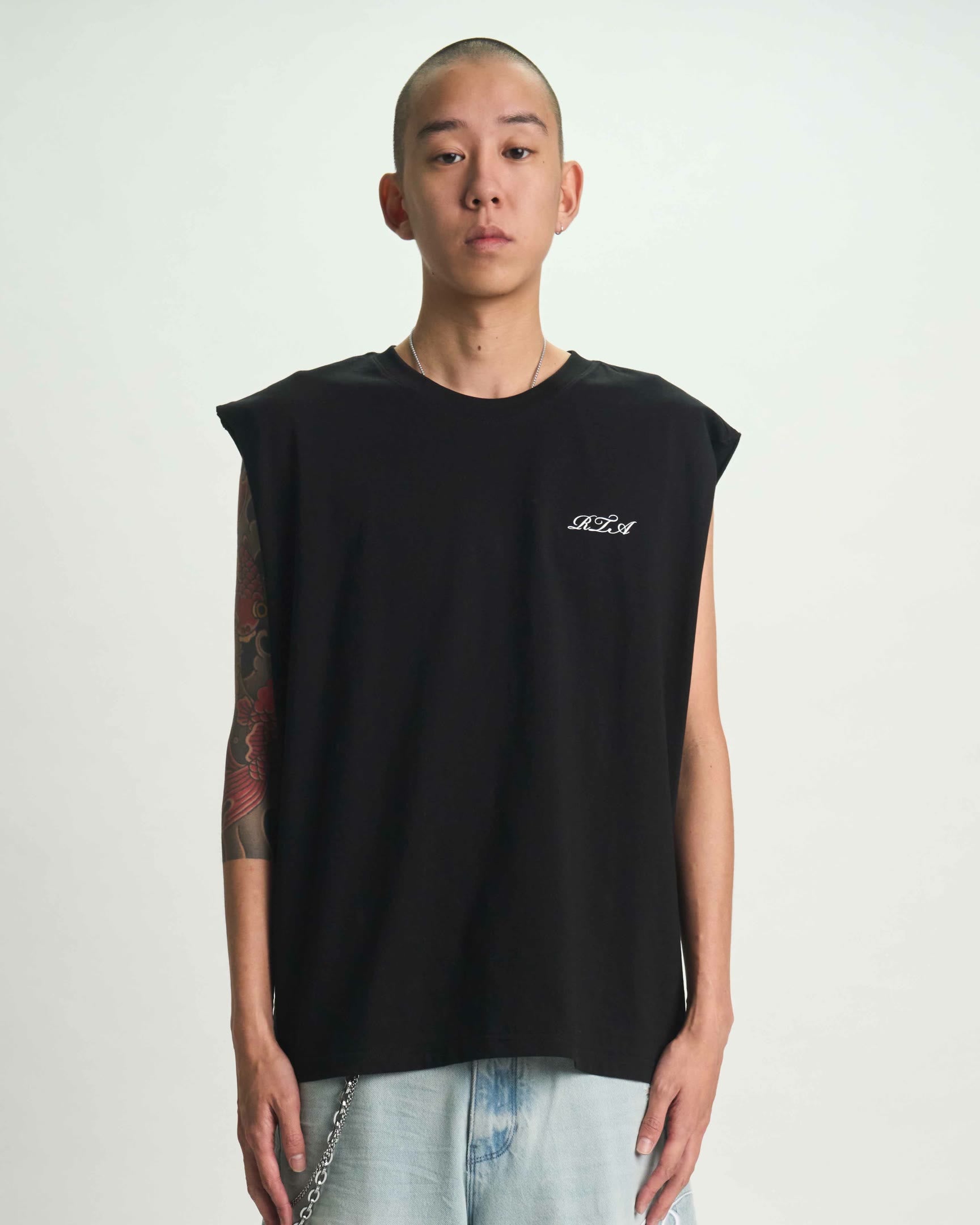 Black Terry Muscle Tee - On Model Front View | RTA