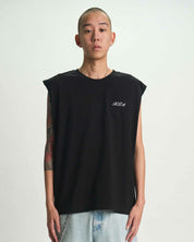 Black Terry Muscle Tee - On Model Front View | RTA