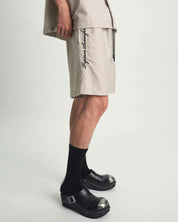 Beige CLYDE Shorts Side Detail - Typography Embroidery | RTA