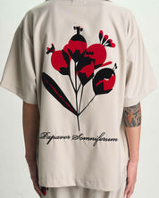Beige Nathan Short Sleeve Shirt - On Model Back View with Poppy Print | RTA