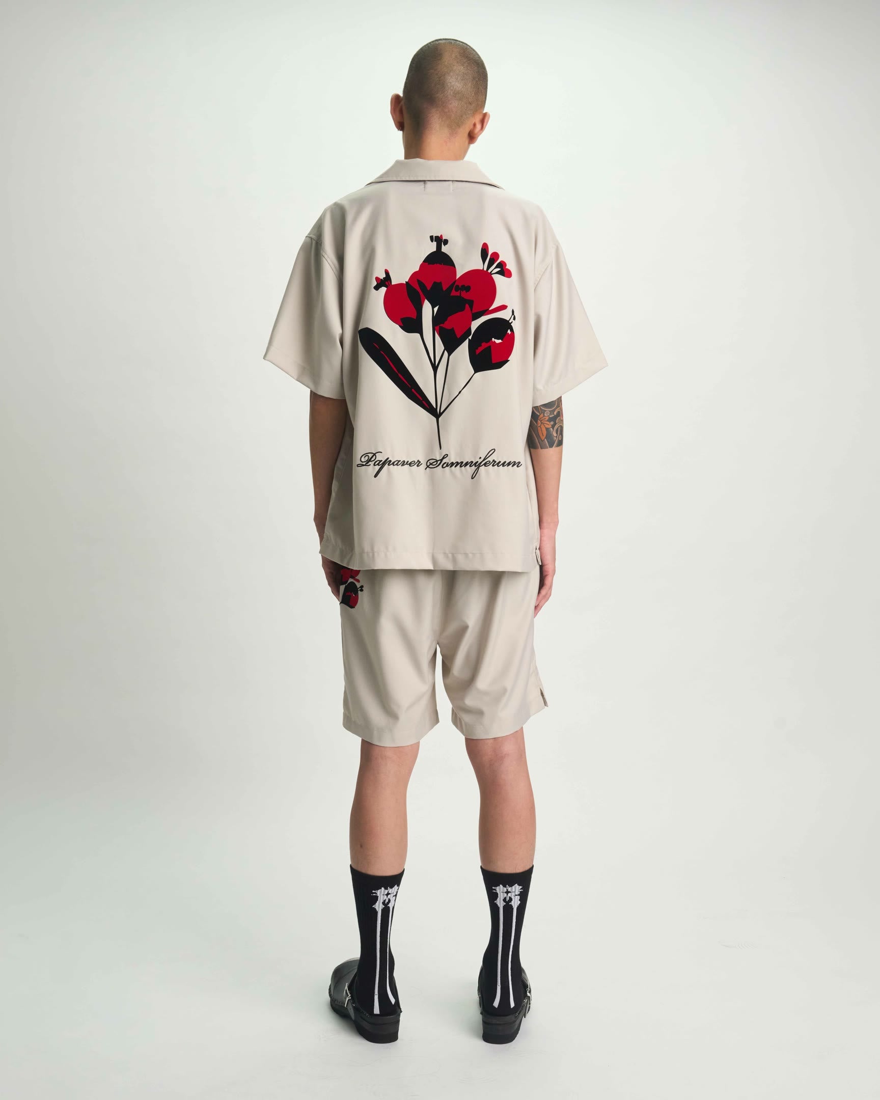 Beige CLYDE Shorts Back - Poppy Graphics and Typography | RTA