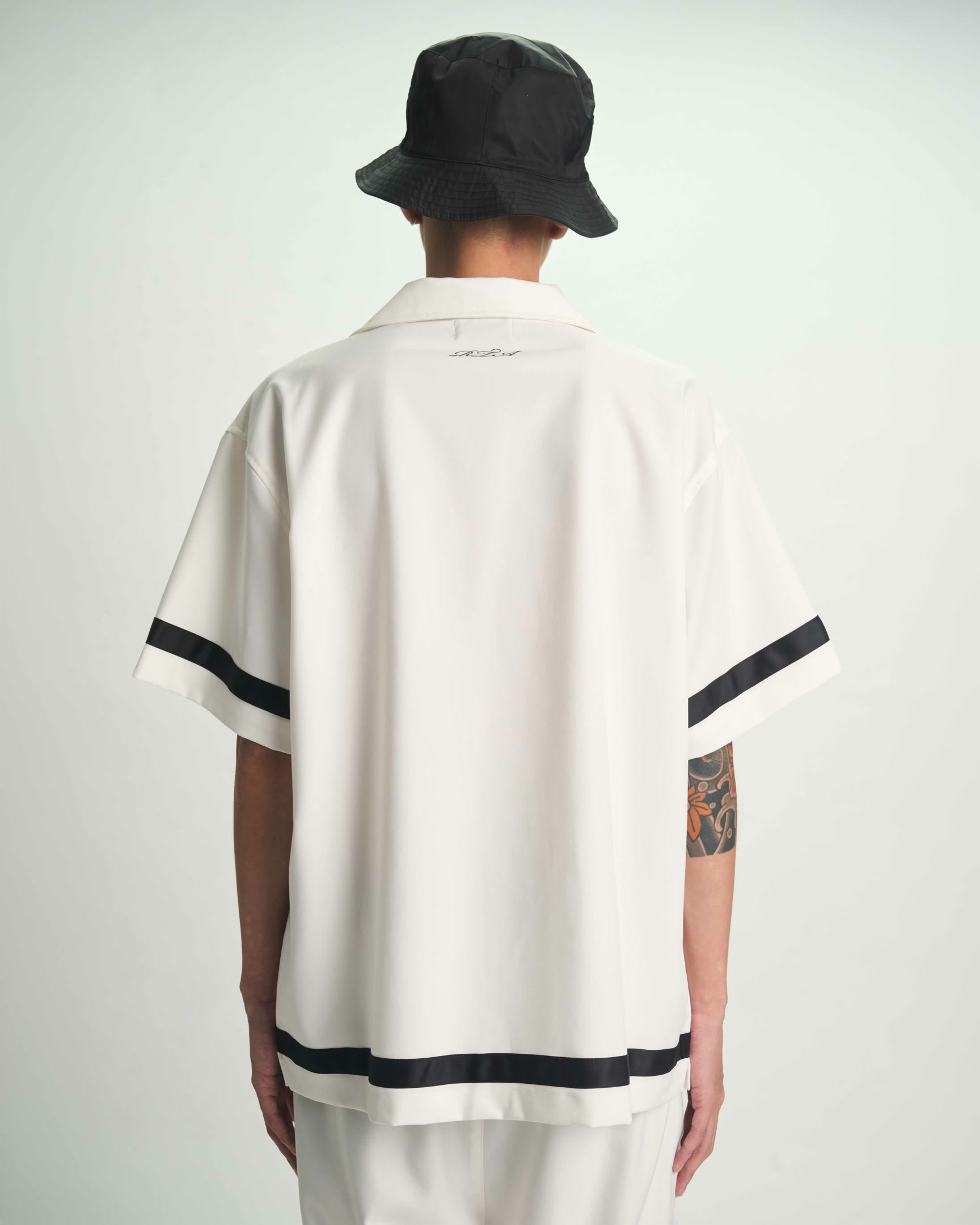 White Nathan Poppy Print Short Sleeve Shirt - Back View On Model | RTA