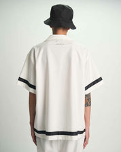 White Nathan Poppy Print Short Sleeve Shirt - Back View On Model | RTA