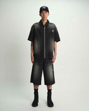 Gustavo Fray Noir Side Cross Denim Short On Model Full Look - Front View | RTA