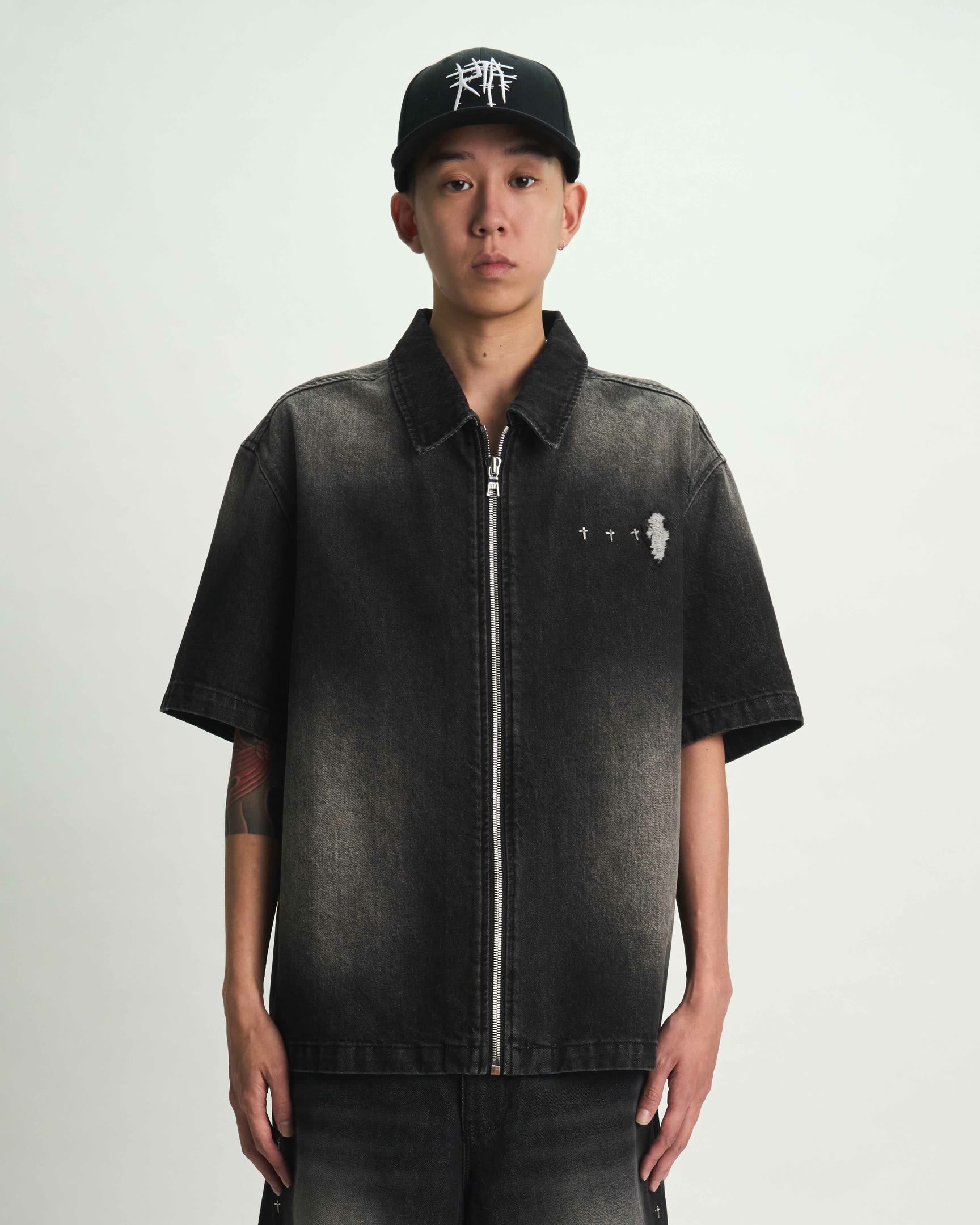 Men's Black Zip Up Denim Shirt | RTA