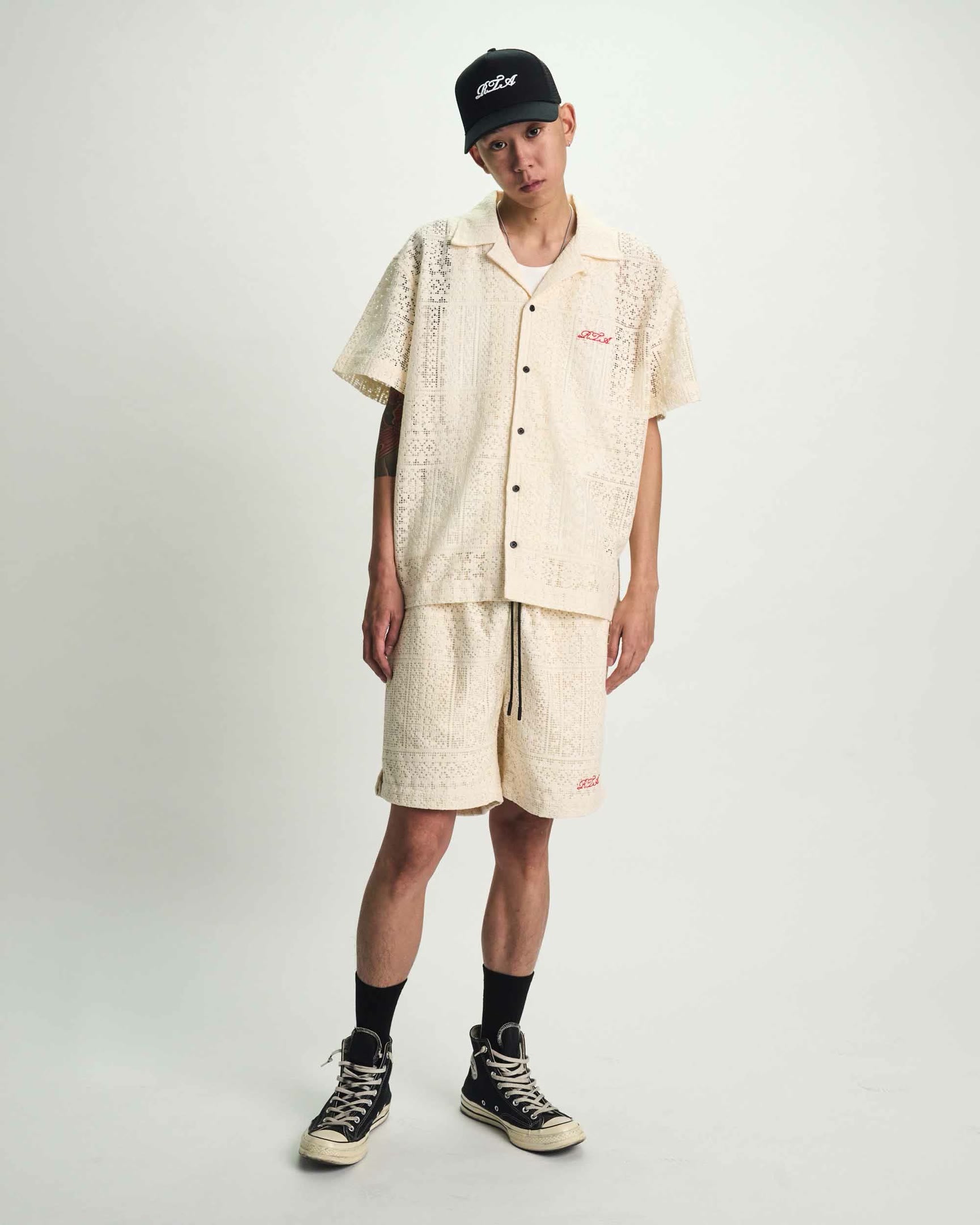 Sand Crochet Clyde Shorts and Shirt Set - Model Front View | RTA