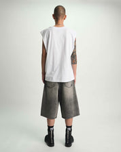 Stone Haze Laser Denim Baggy Shorts - On Model Back View, Designer Streetwear | RTA