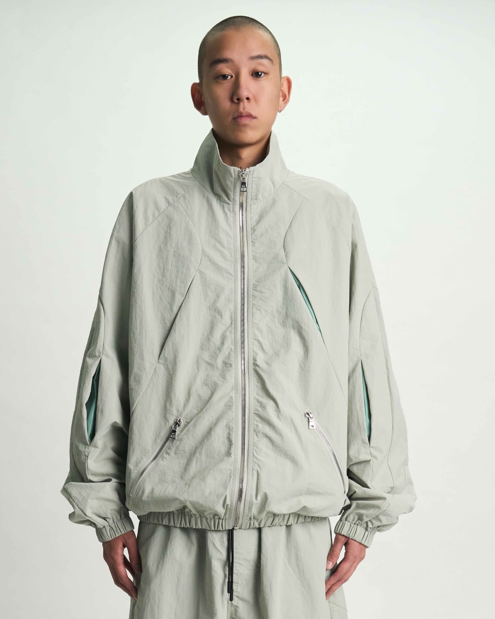 Smoke Grey Nylon Eero Parachute Jacket - On Model Front, Luxury Streetwear | RTA