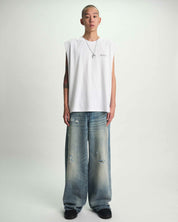 Golden Indigo Distressed Wide Leg Jean - On Model Front View | RTA