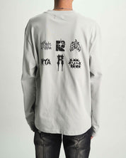 Smoke Grey Luxury Streetwear Long Sleeve Tee - On Model Back View, Spiked Graphic Print | RTA