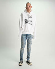 Light Blue Bryant Skinny Jeans with White Hoodie - Full Outfit Front View | RTA