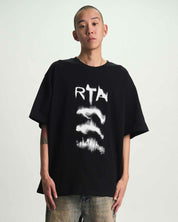Black Cotton Colin Oversized Tee with Ascending RTA Graphics - On Model Front View | RTA