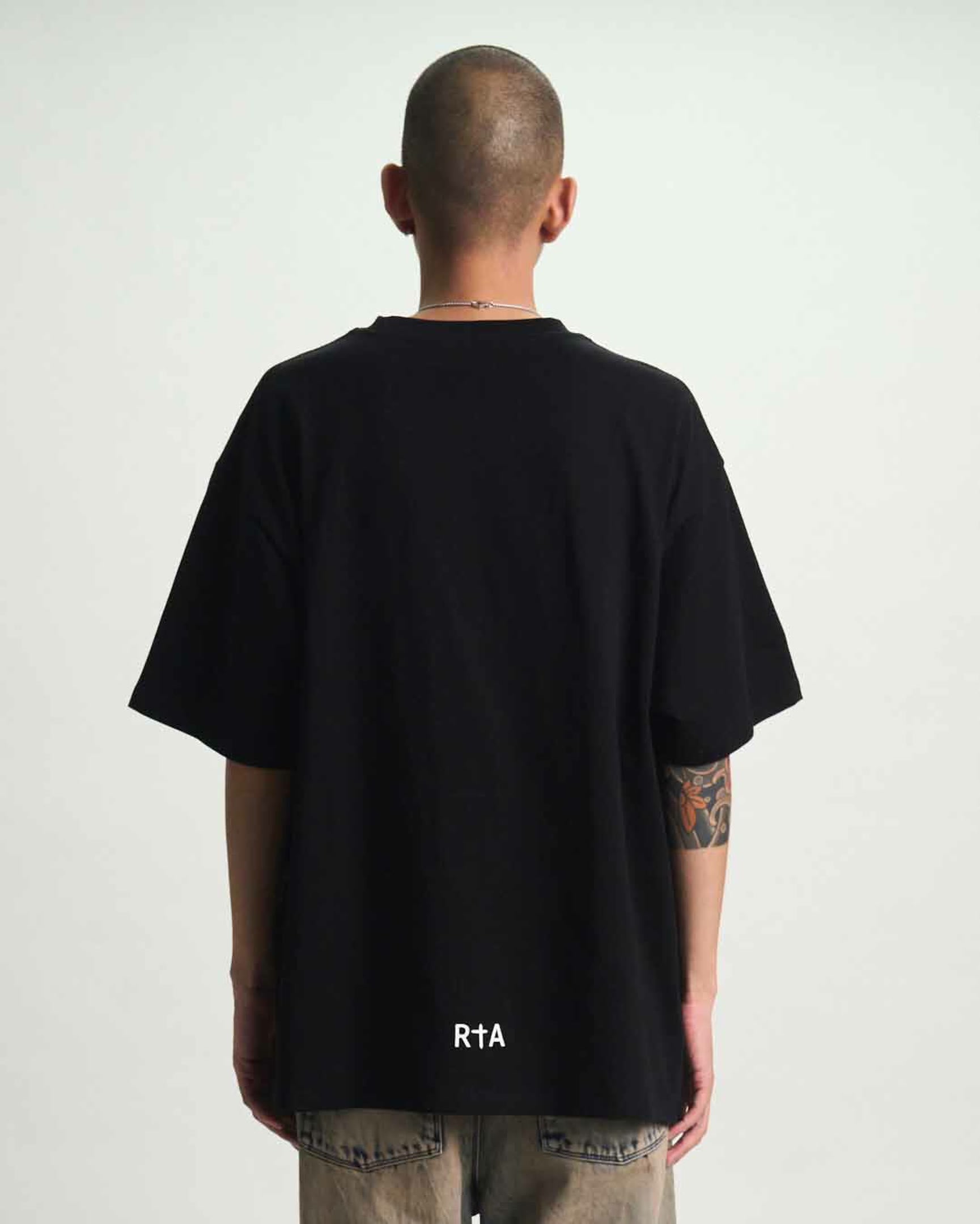 Black Cotton Colin Oversized Tee with RTA Logo - On Model Back View | RTA